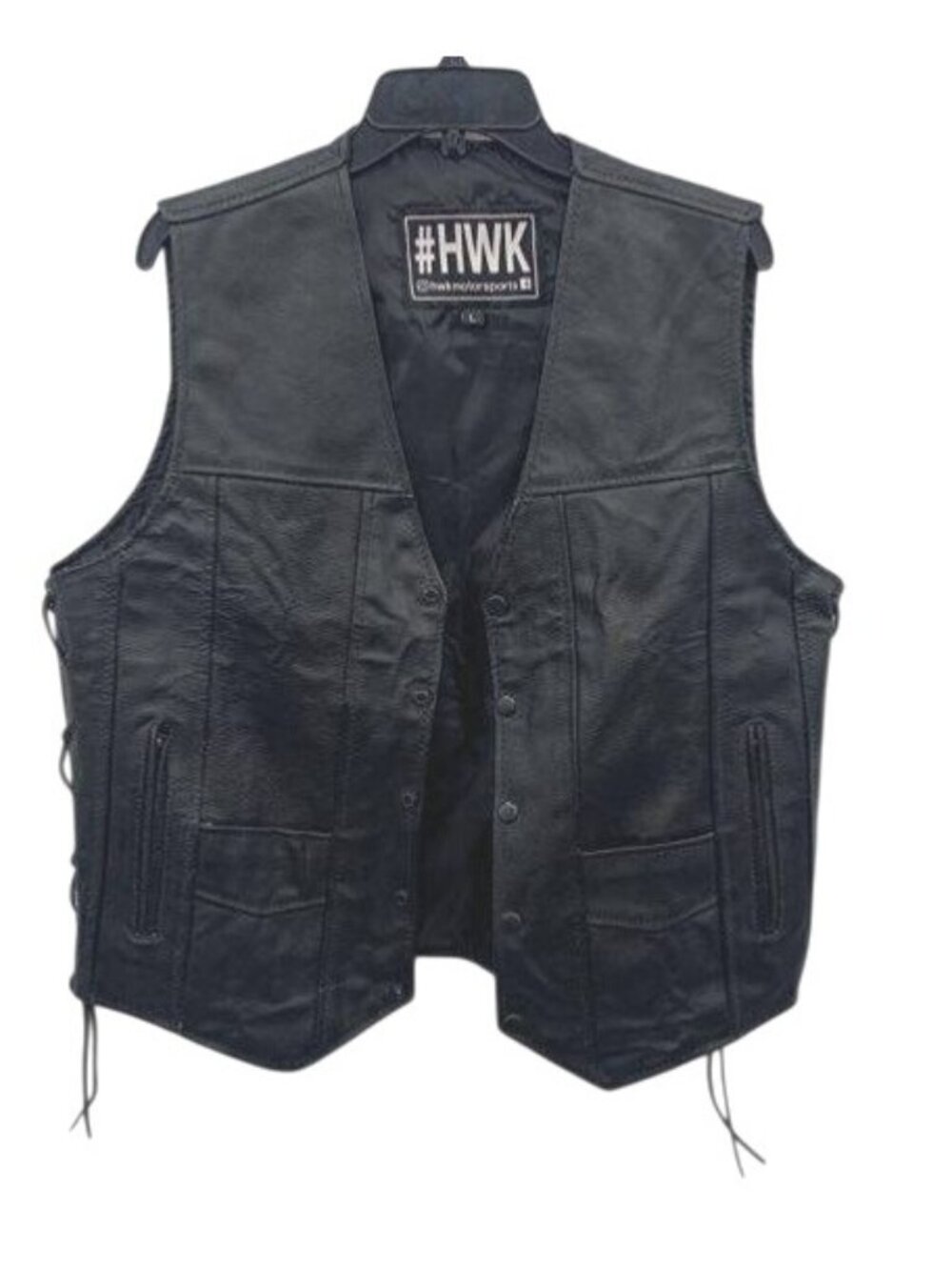 HWK Motorsports Black Leather Motorcycle Vest Size L